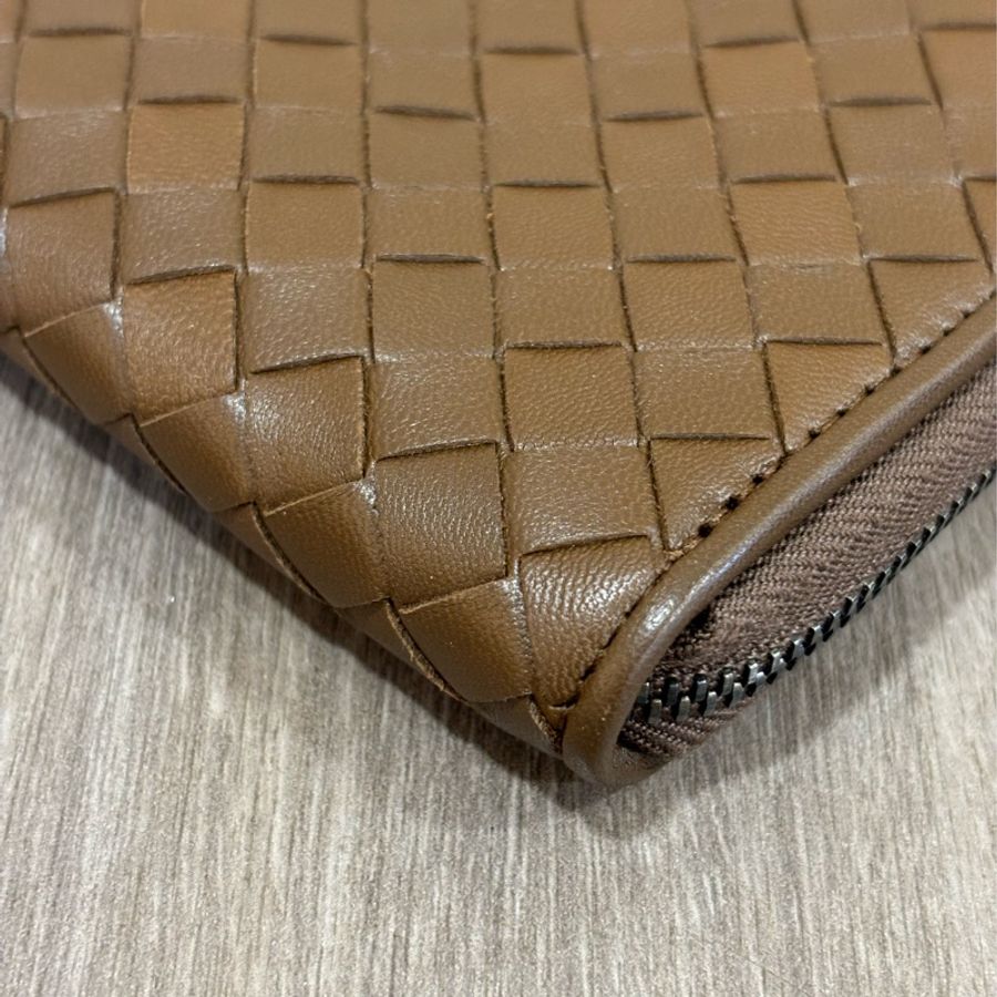 BOTTEGA VENETA BV 咖啡 全皮 編織 零錢 拉鍊 發財 長夾 夾 皮夾-7