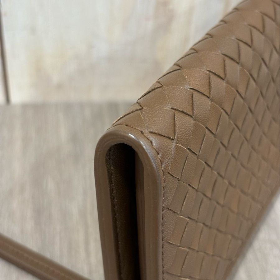 BOTTEGA VENETA BV 咖啡 全皮 編織 零錢 拉鍊 發財 長夾 夾 皮夾-8