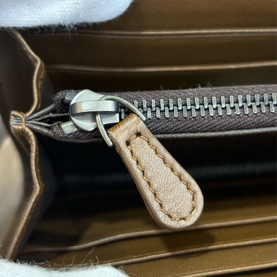 BOTTEGA VENETA BV 咖啡 全皮 編織 零錢 拉鍊 發財 長夾 夾 皮夾-12