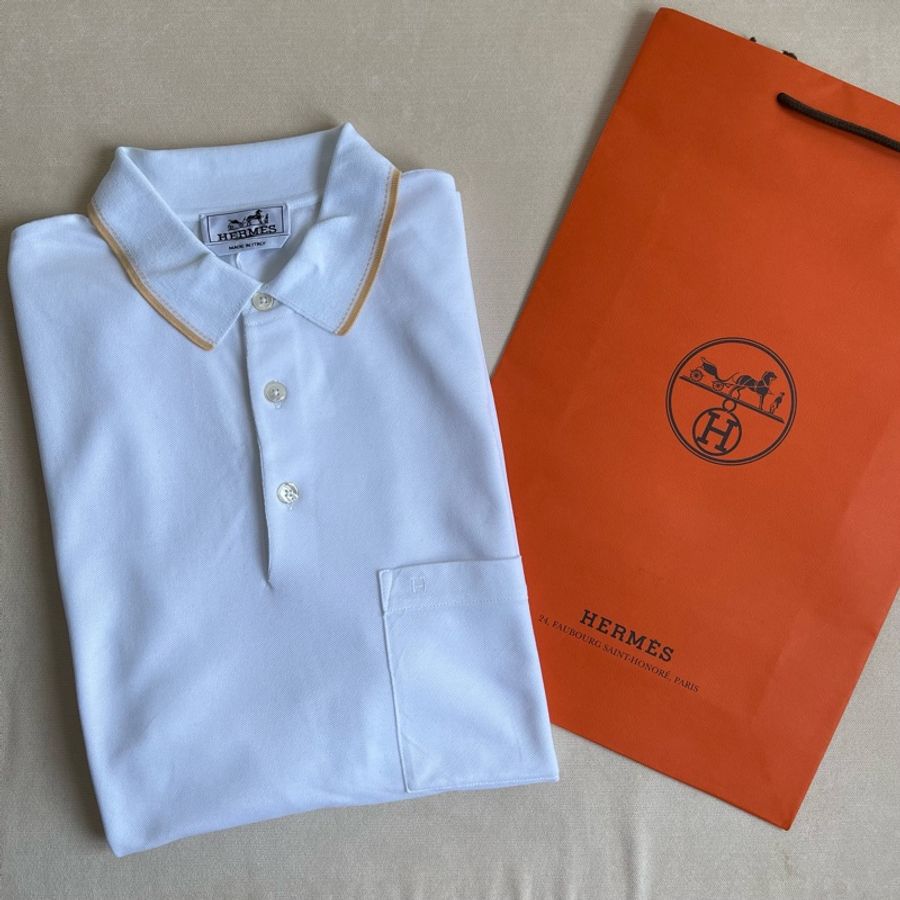 6折 全新🍊Hermes Piqures Sellier polo shirt T👔白色 L-0