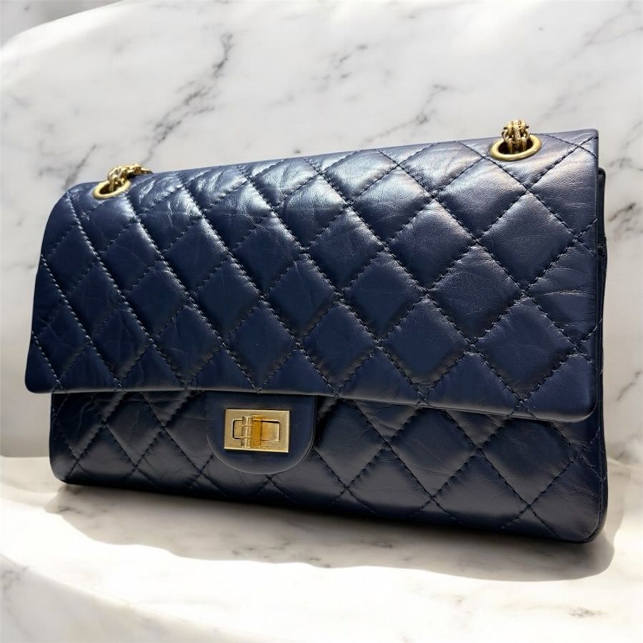 Chanel 2.55 28CM/深藍金釦-2