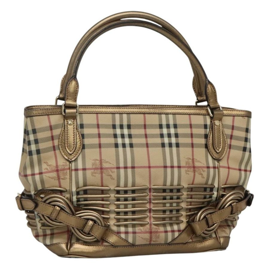 【日本直送】BURBERRY Nova 格紋手提包 PVC 皮革 米色 金色 正品 EC786-0