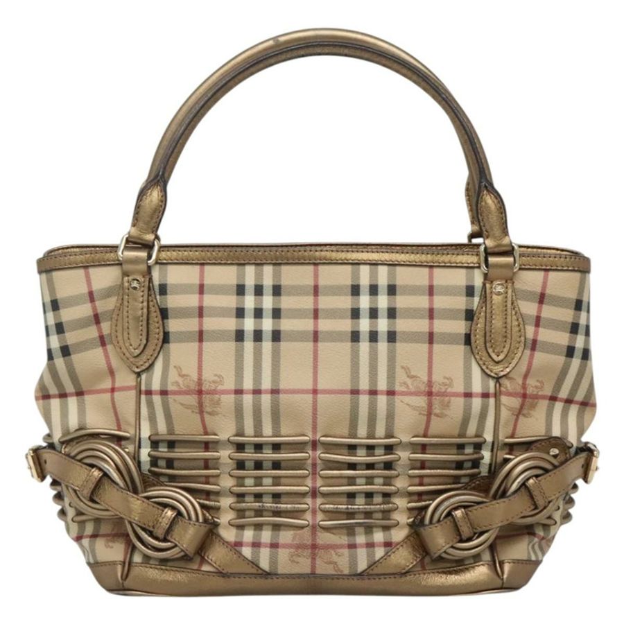 【日本直送】BURBERRY Nova 格紋手提包 PVC 皮革 米色 金色 正品 EC786-1