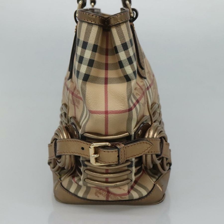 【日本直送】BURBERRY Nova 格紋手提包 PVC 皮革 米色 金色 正品 EC786-2