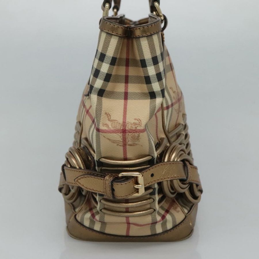 【日本直送】BURBERRY Nova 格紋手提包 PVC 皮革 米色 金色 正品 EC786-3