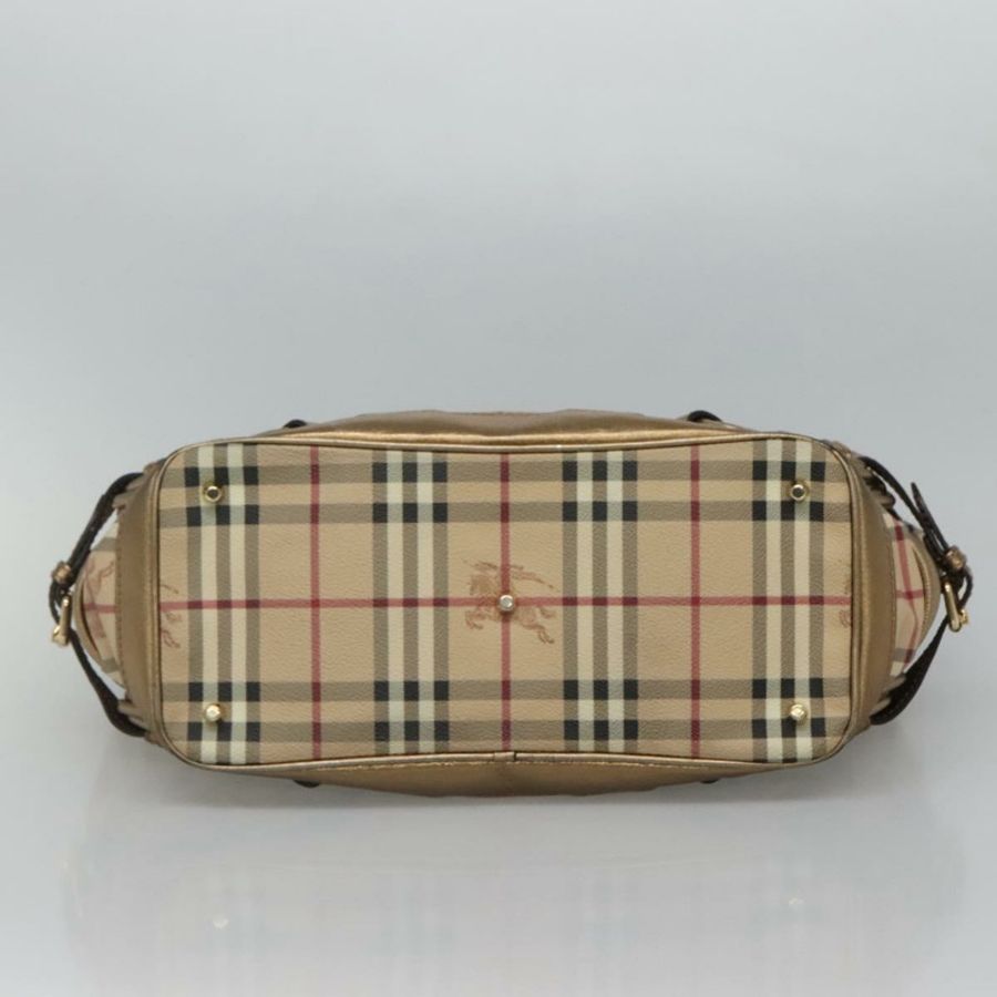 【日本直送】BURBERRY Nova 格紋手提包 PVC 皮革 米色 金色 正品 EC786-4