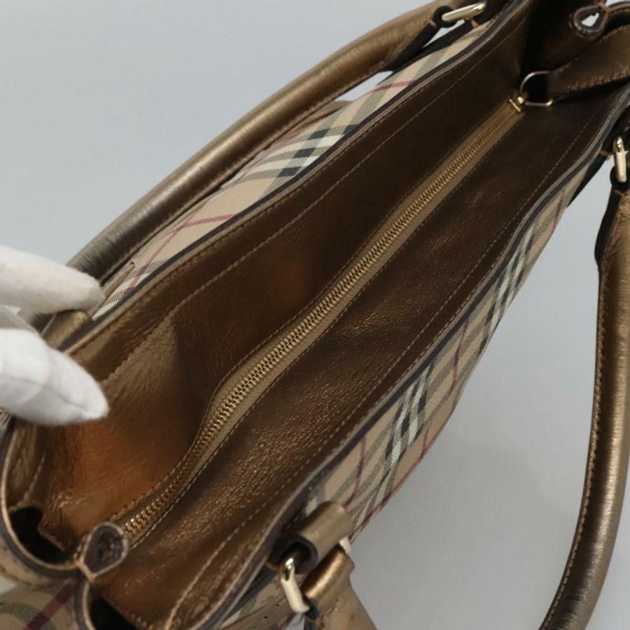 【日本直送】BURBERRY Nova 格紋手提包 PVC 皮革 米色 金色 正品 EC786-5