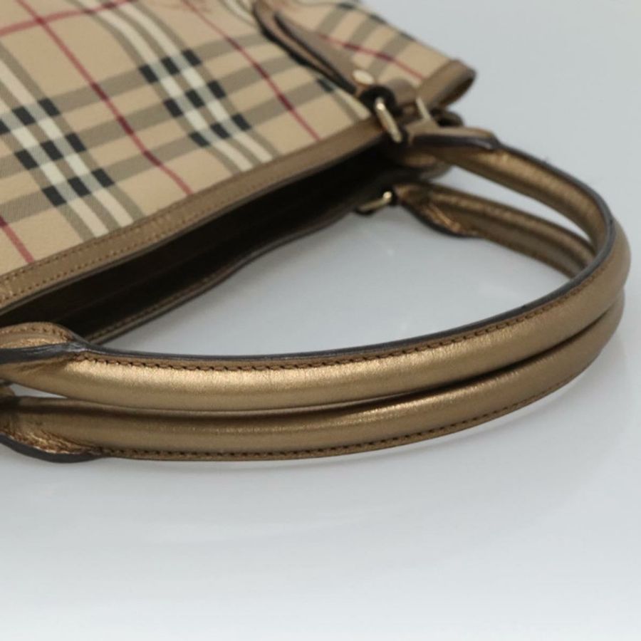 【日本直送】BURBERRY Nova 格紋手提包 PVC 皮革 米色 金色 正品 EC786-6