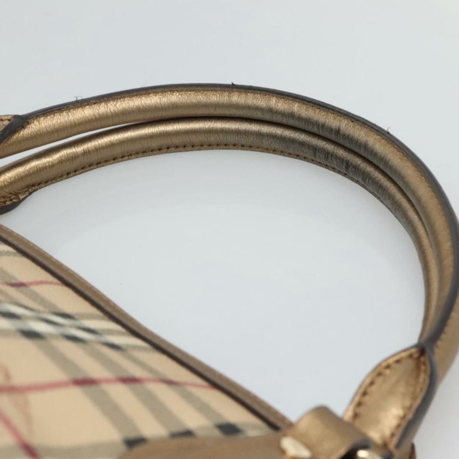 【日本直送】BURBERRY Nova 格紋手提包 PVC 皮革 米色 金色 正品 EC786-7