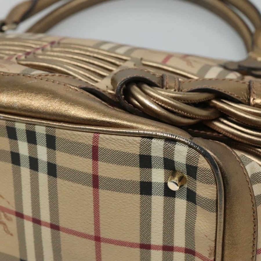 【日本直送】BURBERRY Nova 格紋手提包 PVC 皮革 米色 金色 正品 EC786-8