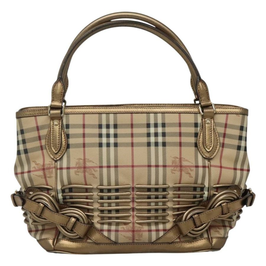 【日本直送】BURBERRY Nova 格紋手提包 PVC 皮革 米色 金色 正品 EC786-12