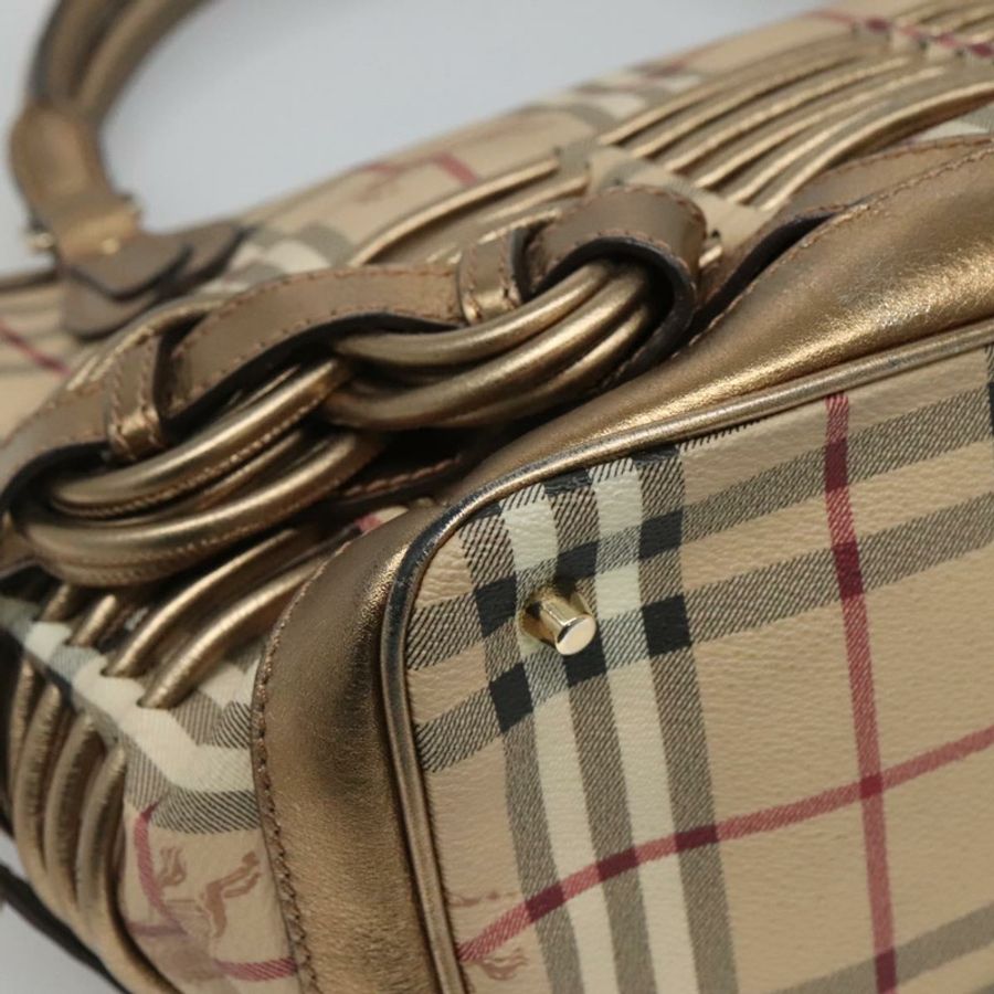 【日本直送】BURBERRY Nova 格紋手提包 PVC 皮革 米色 金色 正品 EC786-13