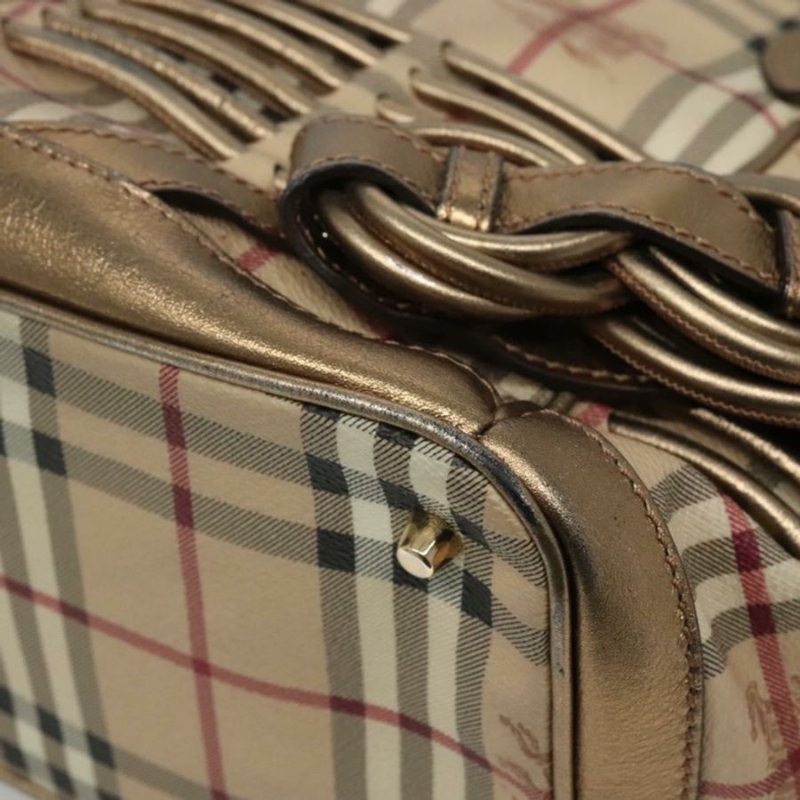 【日本直送】BURBERRY Nova 格紋手提包 PVC 皮革 米色 金色 正品 EC786-14