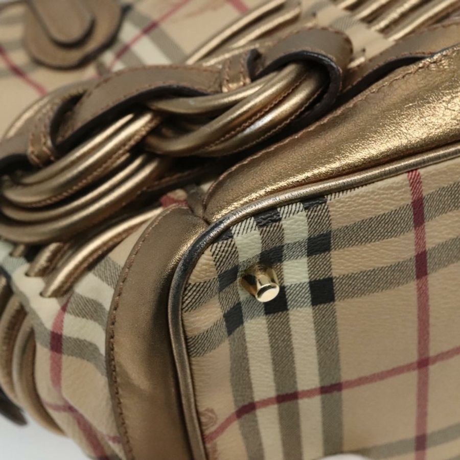 【日本直送】BURBERRY Nova 格紋手提包 PVC 皮革 米色 金色 正品 EC786-15