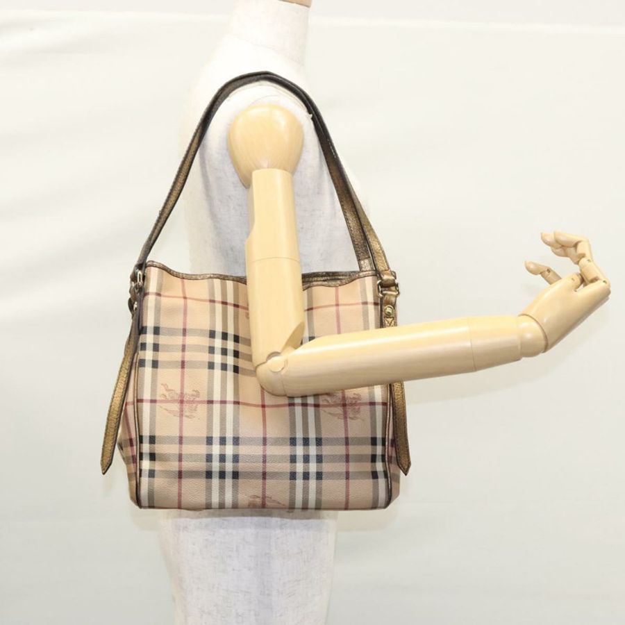 【日本直送】BURBERRY Nova 格紋單肩包 PVC 米色 棕色 金色 正品 BA684-20