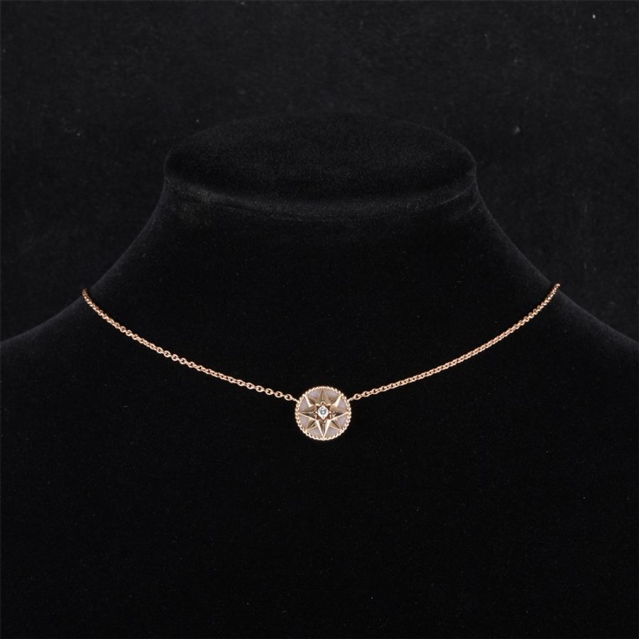 DIOR(迪奧) ROSE DES VENTS 18K金 粉色蛋白石 八芒星 羅盤 項鏈 18K玫瑰金 項鏈 玫瑰金-0