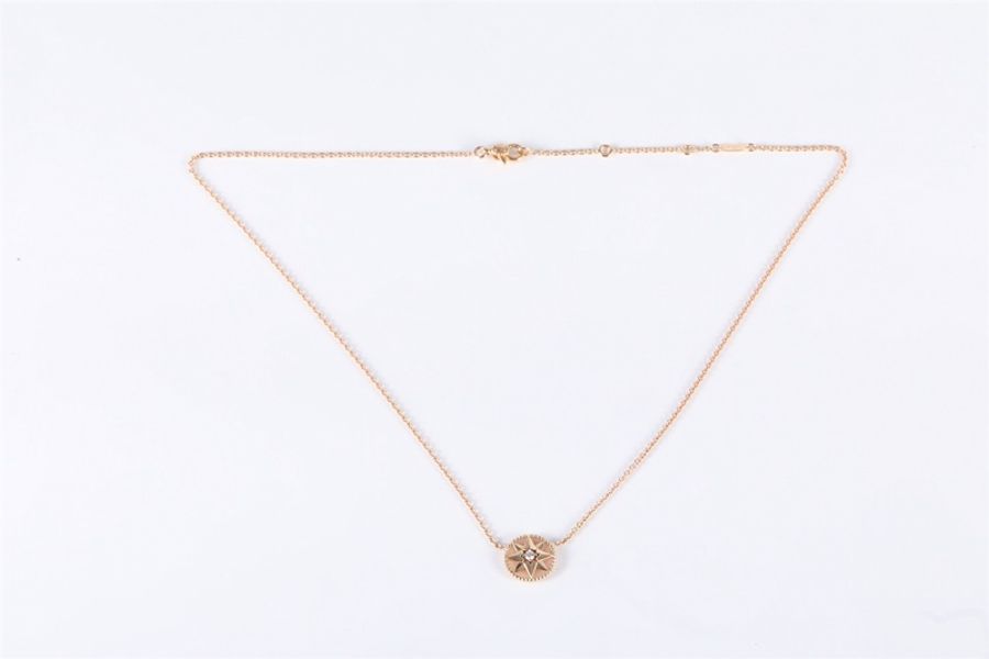 DIOR(迪奧) ROSE DES VENTS 18K金 粉色蛋白石 八芒星 羅盤 項鏈 18K玫瑰金 項鏈 玫瑰金-5