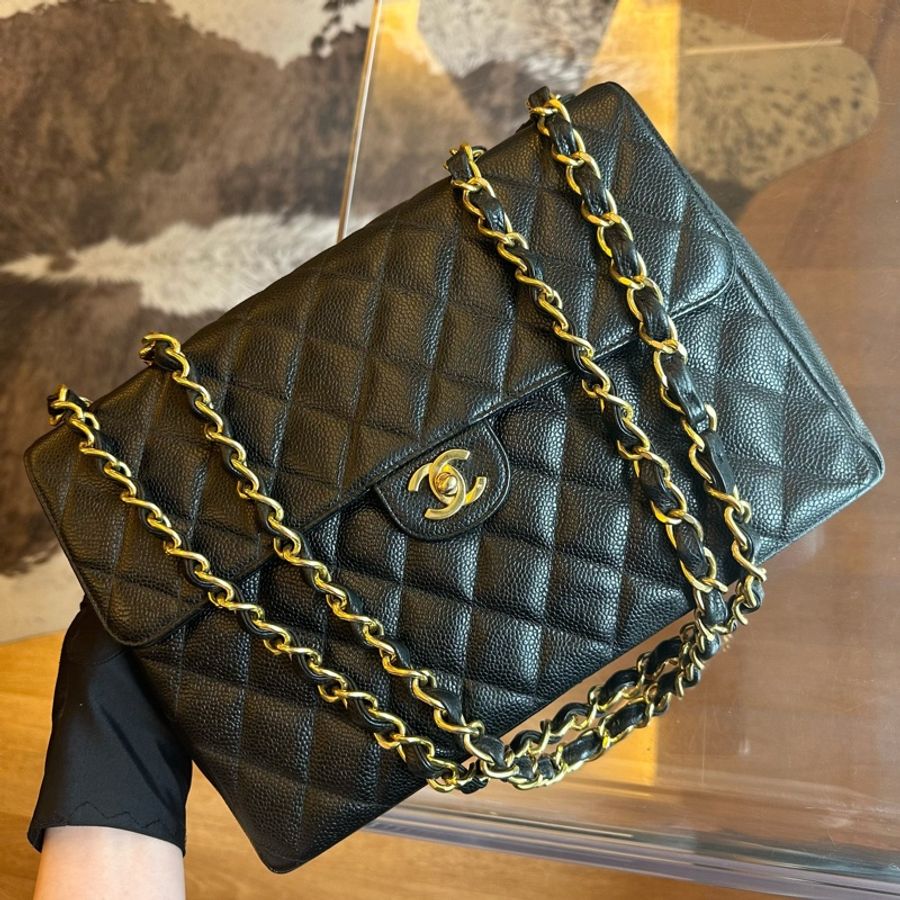 chanel香奈儿黑金鱼子酱双c logo链条包-0