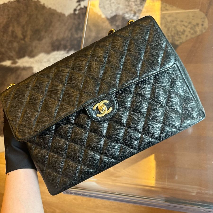 chanel香奈儿黑金鱼子酱双c logo链条包-1