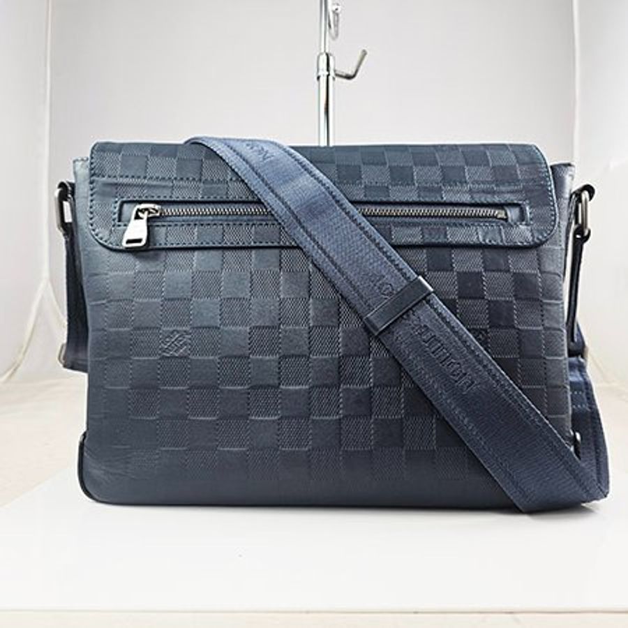 L3221 LV 深藍色棋盤格牛皮壓紋DAMIER INTIMI 掀蓋郵差包 (PM) N41034-1