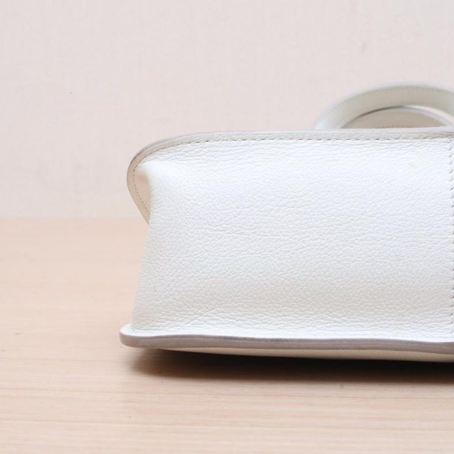 HERMES(愛馬仕) Halzan 25 雙提手單肩包 10奶昔白 EC皮 Y刻 金扣-3