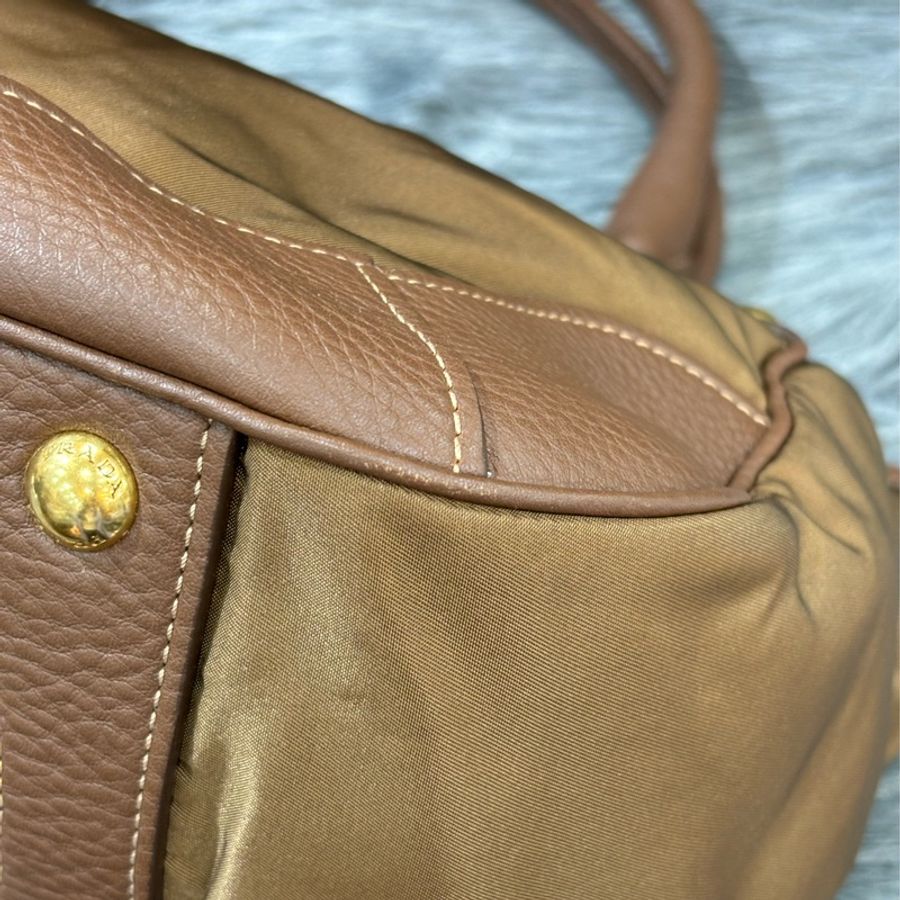 PRADA 摩卡 牛皮 帆布 三角標 手提包 購物包 托特包 旅行袋 BOOKTOTE-6