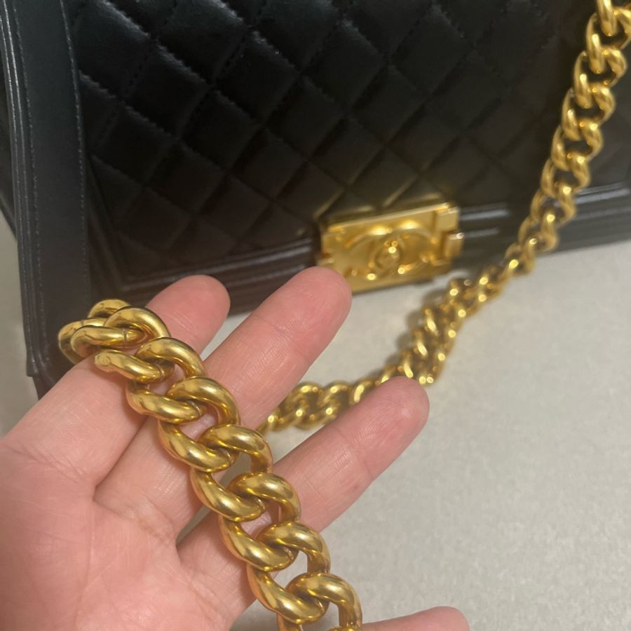 Chanel leboy boy 25cm 25公分 🔥黑金 小牛皮 24k vintage-11