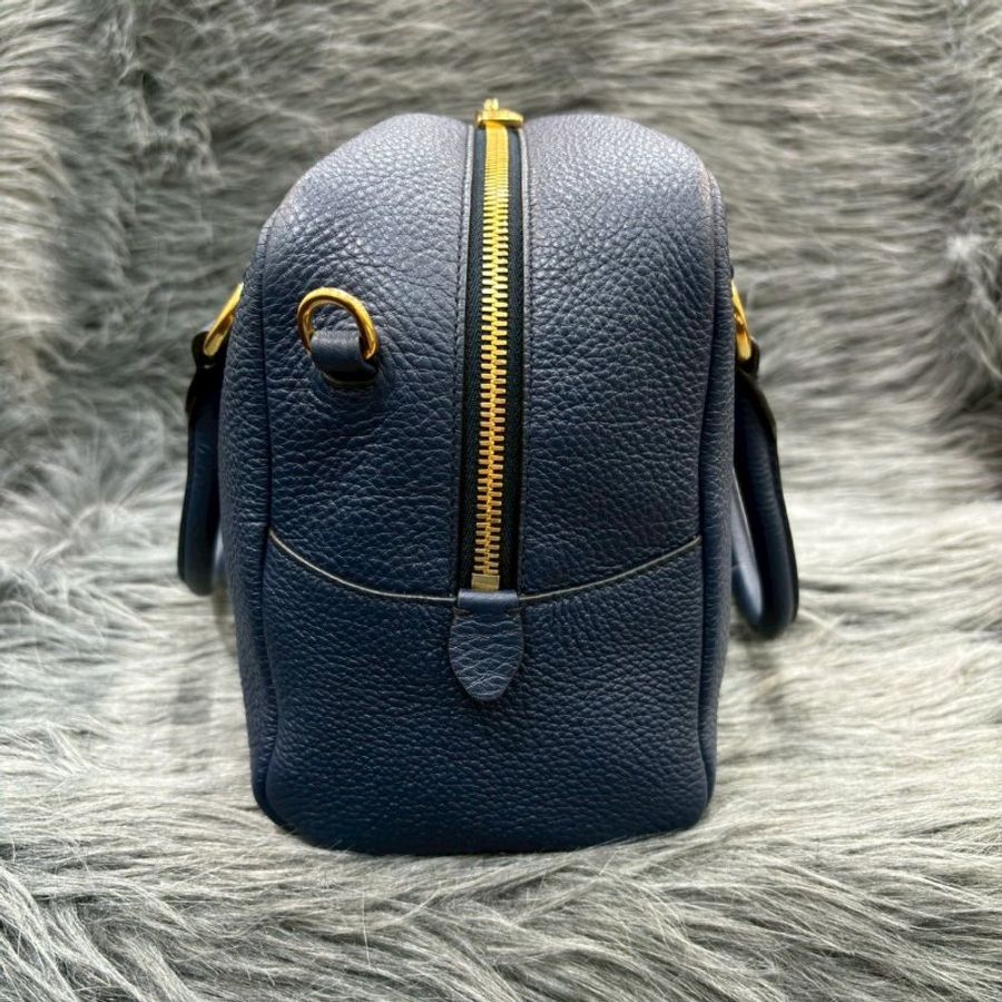 PRADA 1BB086 深藍 全皮 手提包 肩背包 斜背包 側背包 2用包 保齡球包 波士頓包-1