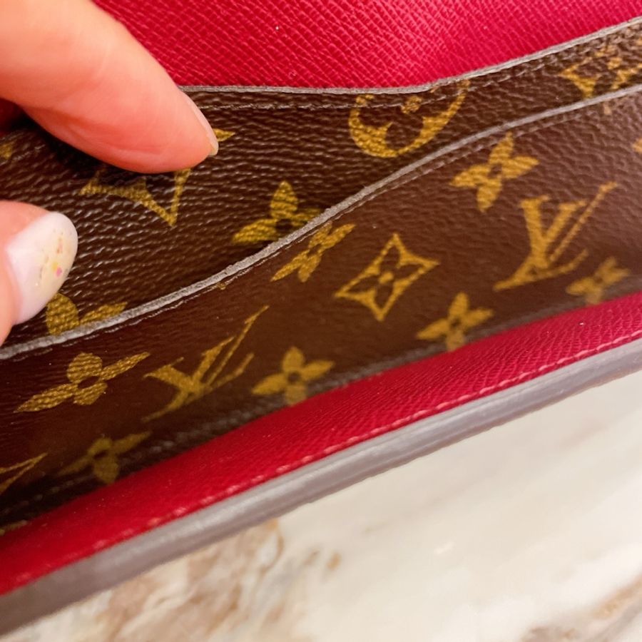 出清激甜近新✨ LV Monogram Josephine紅色信封式長夾附有抽取式零錢袋發財長夾三折二合一老花長夾-11