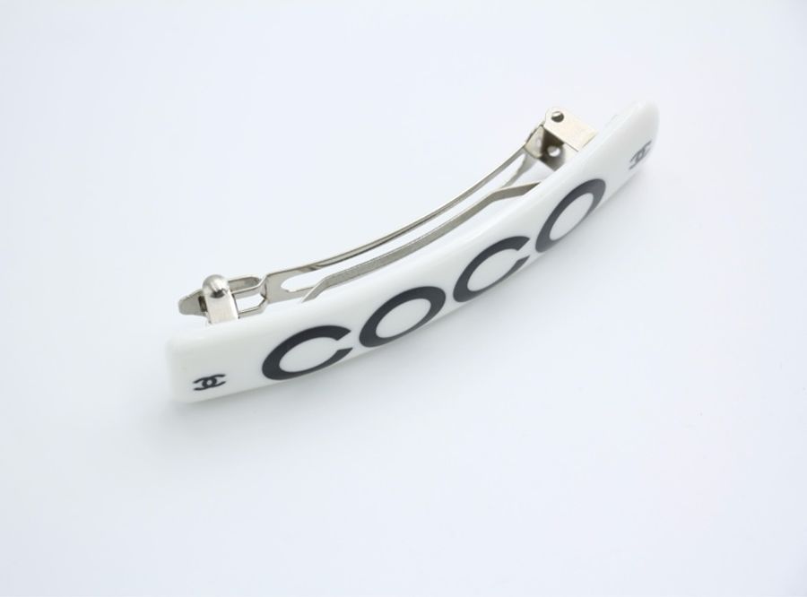 Chanel Vintage 01P 樹脂Coco Logo白色髮夾-4