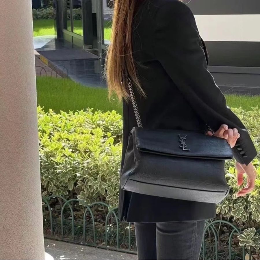 Ysl Hollywood黑銀粒面牛皮斜挎肩背包🈶購證 隨性不失時尚感🈵-4