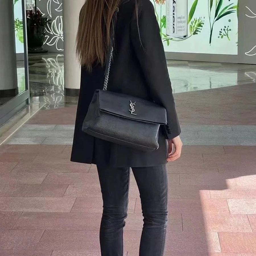 Ysl Hollywood黑銀粒面牛皮斜挎肩背包🈶購證 隨性不失時尚感🈵-5
