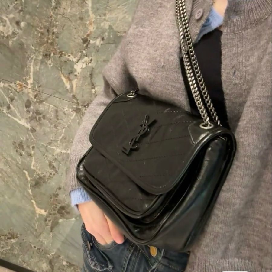 🈶購證 #10萬入手 #僅試背Ysl Niki Baby黑銀油蠟牛皮小號-1