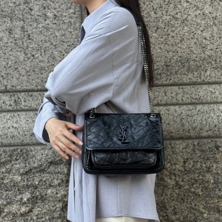 🈶購證 #10萬入手 #僅試背Ysl Niki Baby黑銀油蠟牛皮小號-3