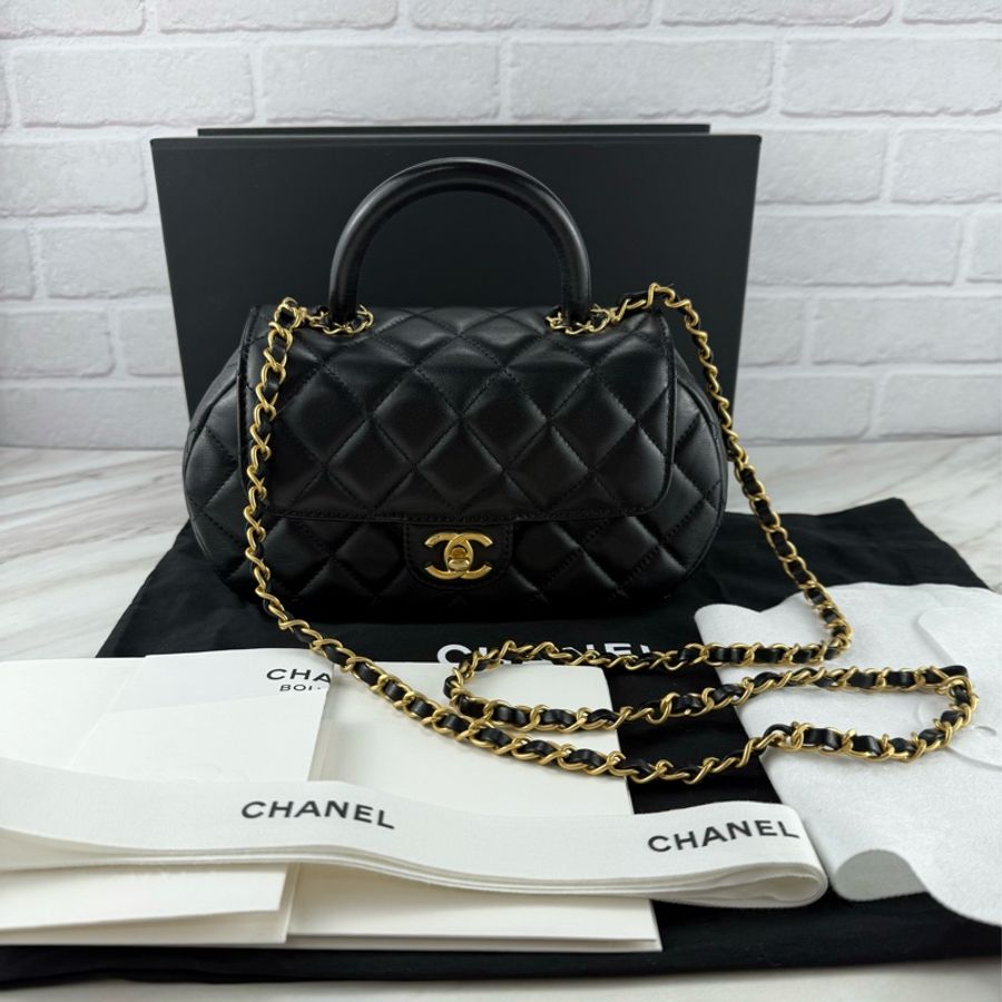 香奈兒Chanel  24c 黑金  coco 口蓋包 元寶包 手柄CF方胖-0