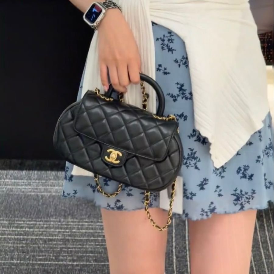 香奈兒Chanel  24c 黑金  coco 口蓋包 元寶包 手柄CF方胖-5