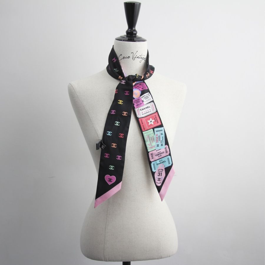 Chanel 100% Slim Silk Scarf Bandeau Twilly CC Mark Scarf in Multicolour-0