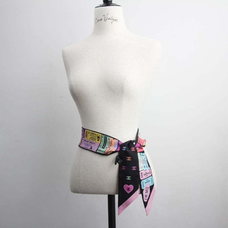 Chanel 100% Slim Silk Scarf Bandeau Twilly CC Mark Scarf in Multicolour-1