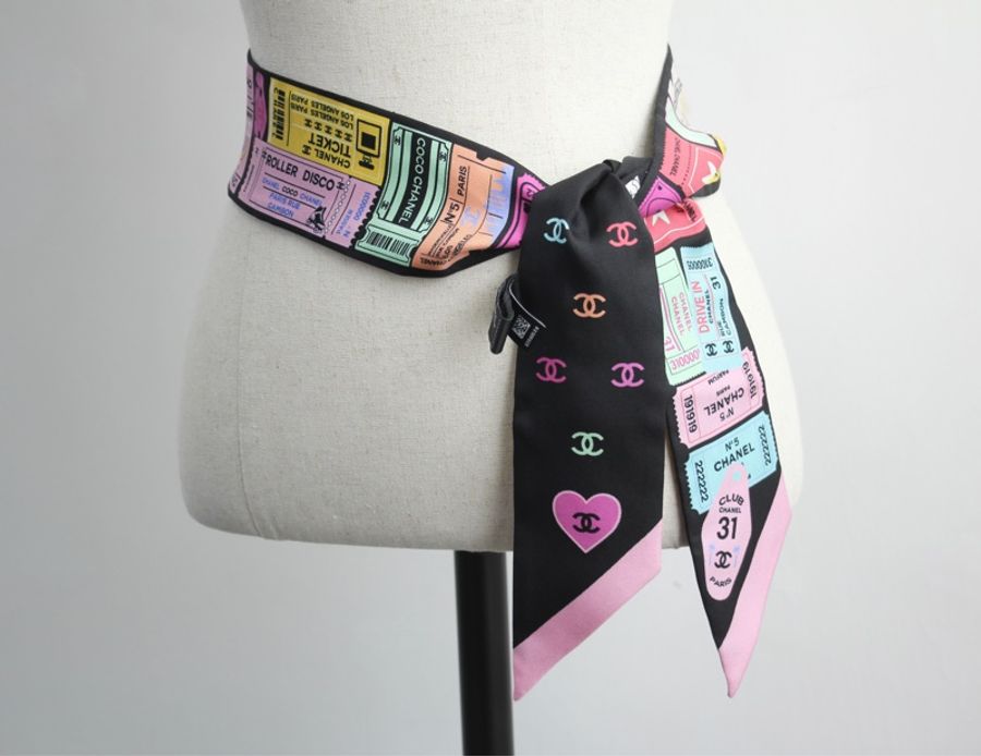 Chanel 100% Slim Silk Scarf Bandeau Twilly CC Mark Scarf in Multicolour-2
