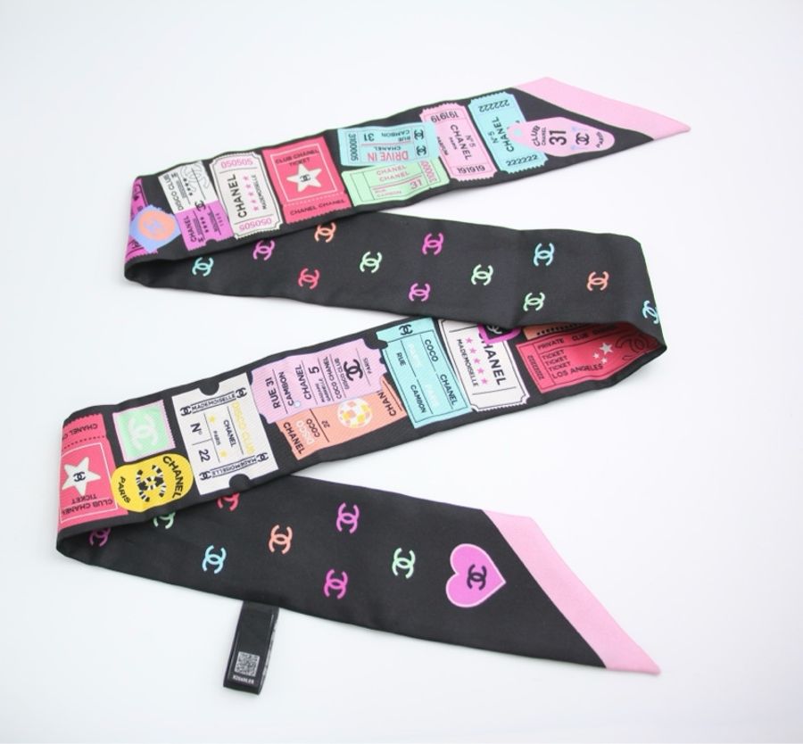 Chanel 100% Slim Silk Scarf Bandeau Twilly CC Mark Scarf in Multicolour-3