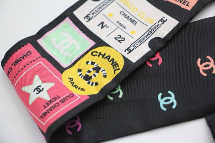 Chanel 100% Slim Silk Scarf Bandeau Twilly CC Mark Scarf in Multicolour-4