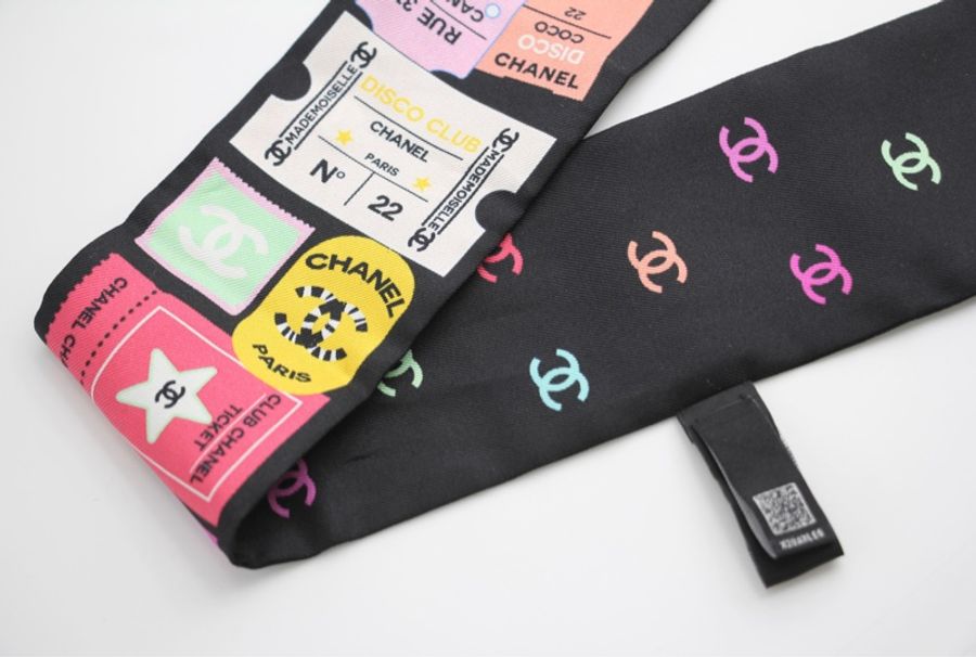 Chanel 100% Slim Silk Scarf Bandeau Twilly CC Mark Scarf in Multicolour-5