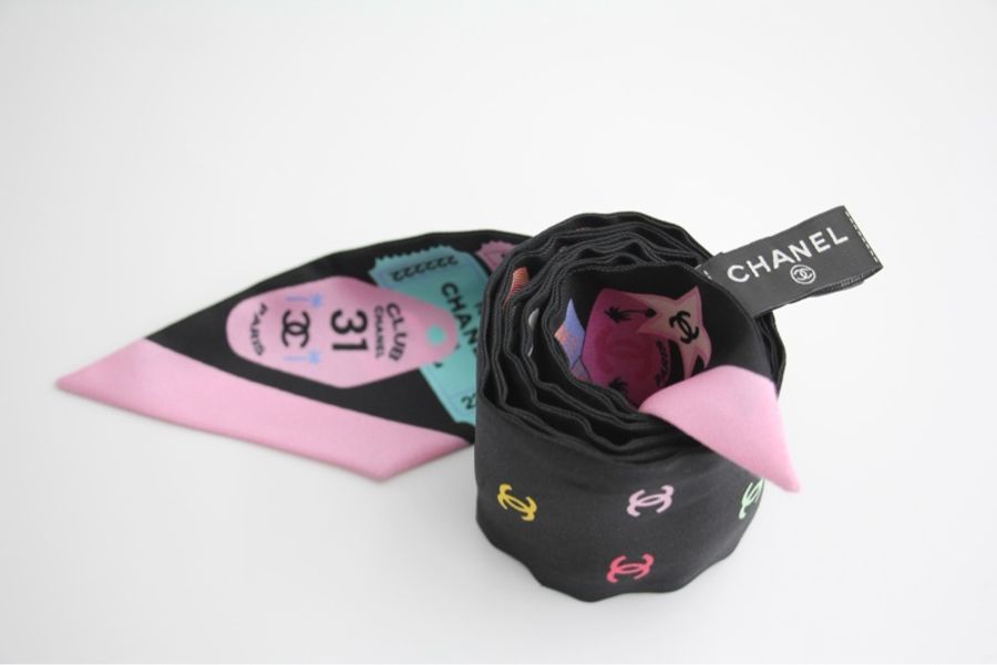 Chanel 100% Slim Silk Scarf Bandeau Twilly CC Mark Scarf in Multicolour-7