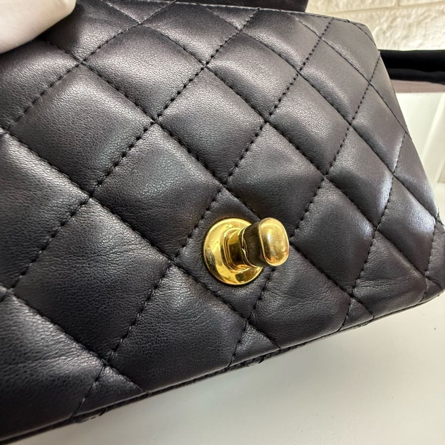 chanel香奈兒黑金菱格紋雙C扣方胖子鏈條包-2