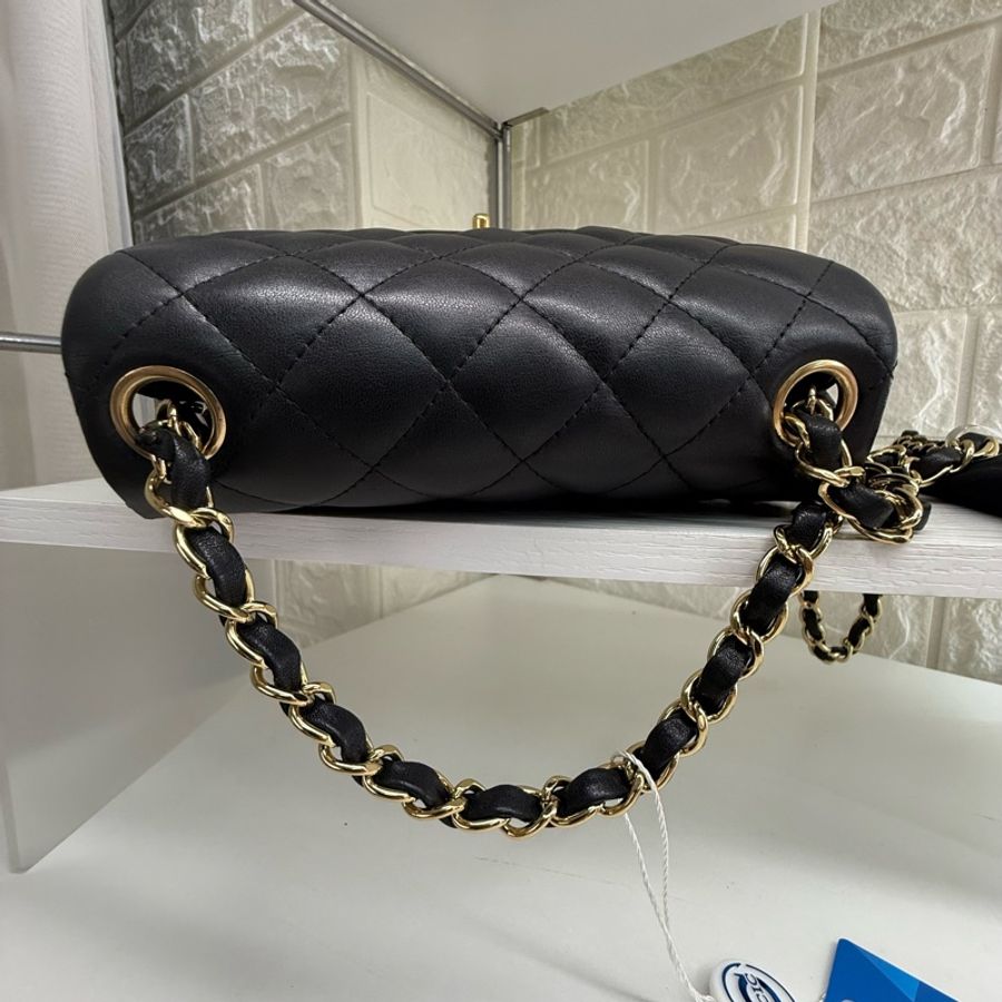 chanel香奈兒黑金菱格紋雙C扣方胖子鏈條包-4