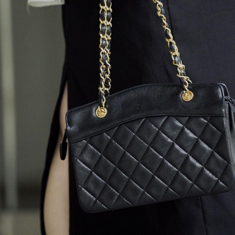 💝FuFu.Style ⟡.·* Chanel 金色菱形軍牌單肩包鏈條包-0