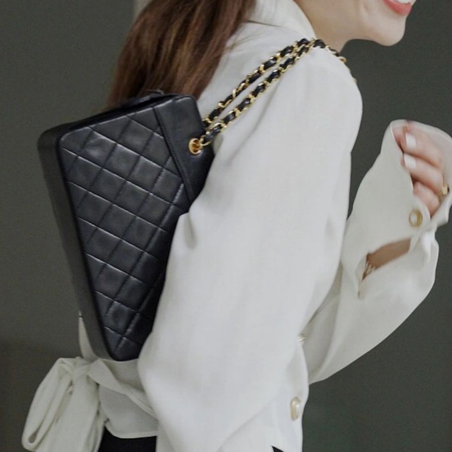 💝FuFu.Style ⟡.·* Chanel 金色菱形軍牌單肩包鏈條包-4