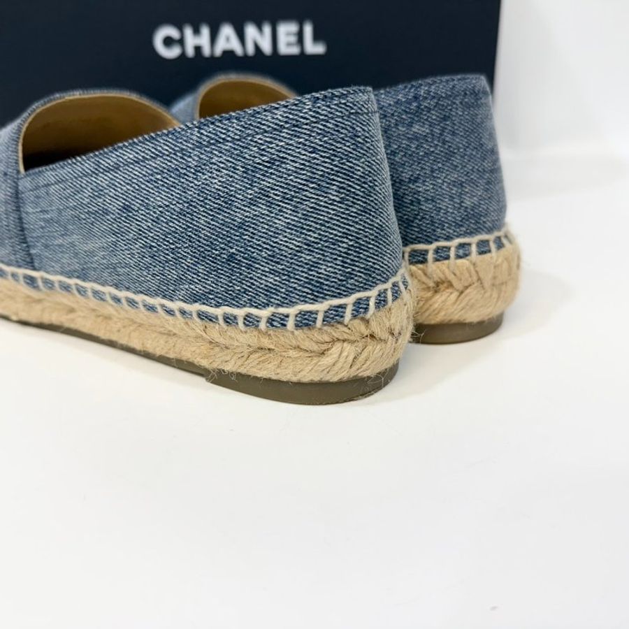 CHANEL牛仔藍拚黑頭草編鉛筆鞋38碼-12