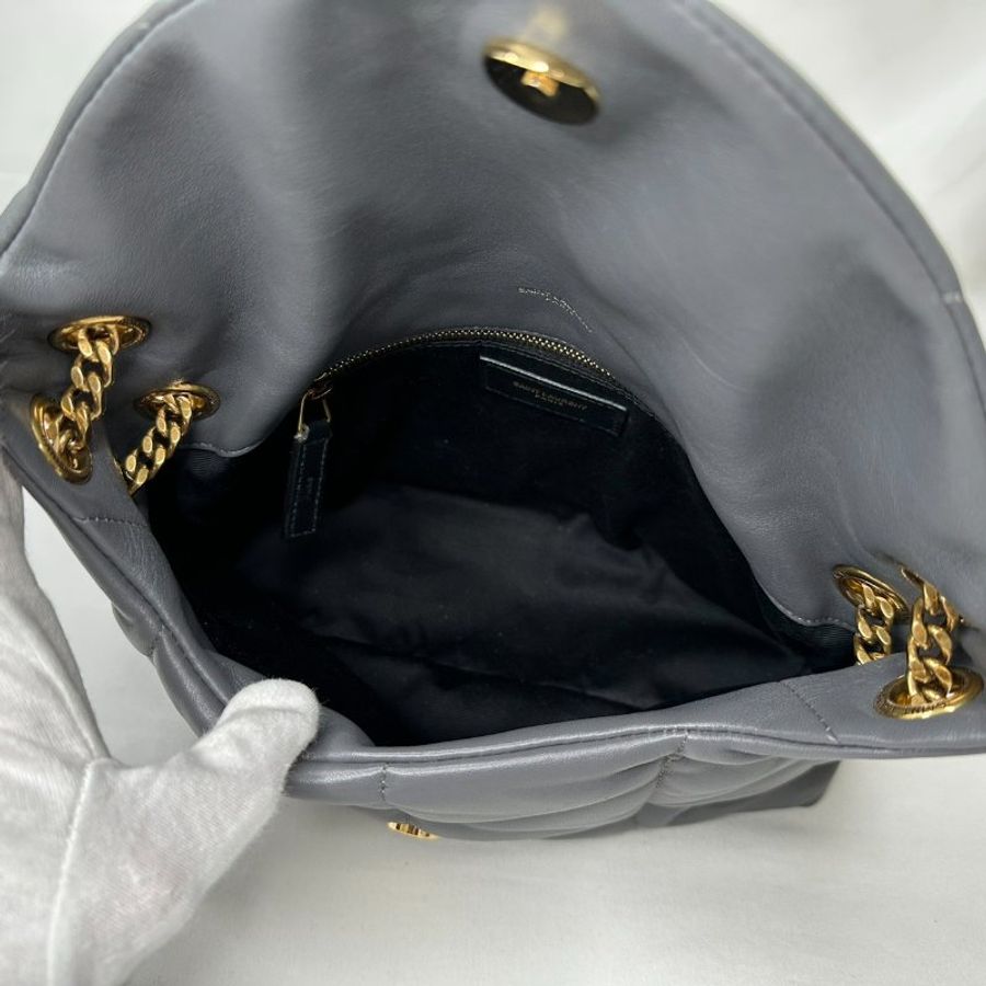 YSL Puffer小號絎縫灰羊鍊帶包-7