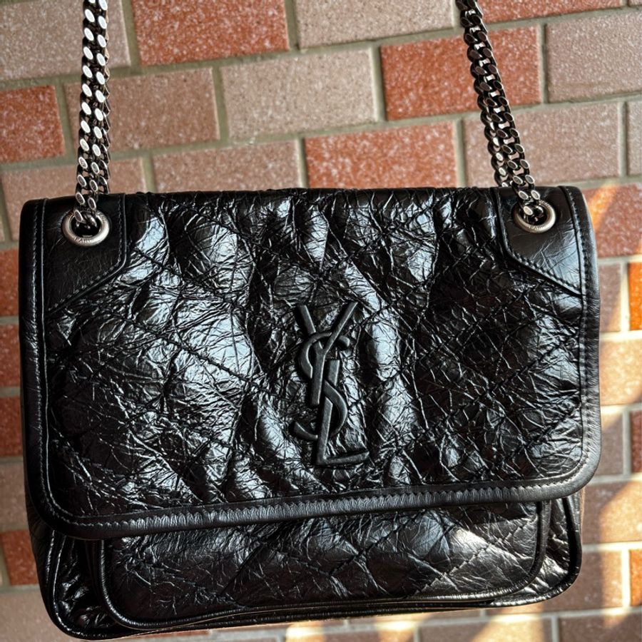 SAINT LAURENT(聖羅蘭) Niki Mini 黑色 小號 銀鏈-0